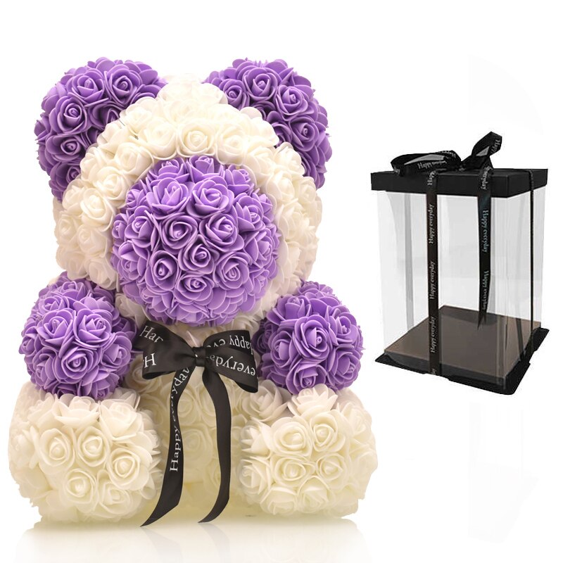 Großen Regenbogen Bär von Rosen mit Kasten 38cm 3D Schaum Rosen Bär Teddybär Kostüm Seife Blume Weihnachten