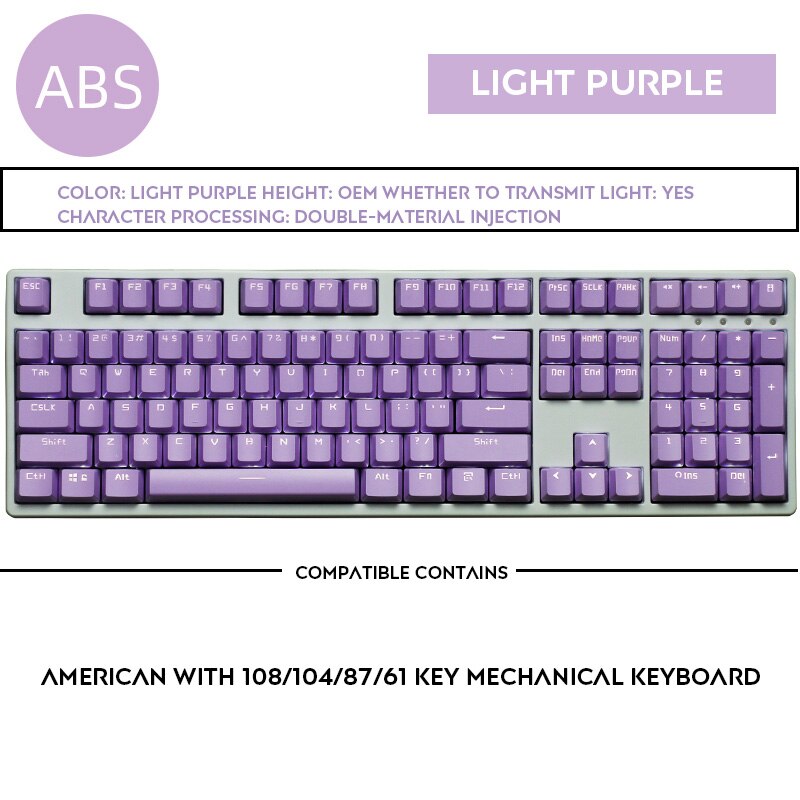 108 Keys OEM Profile Double Shot Backlit Keycap IKBC Filco Keycaps For Cherry MX Switch Mechanical Keyboard: Purple