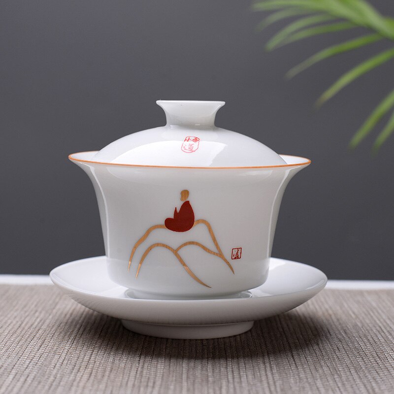 white bone china Gaiwan Tea Set,White Kung fu tea set,Travel Ceramic Tea Set,Chinese Porcelain Gaiwan cup: 05