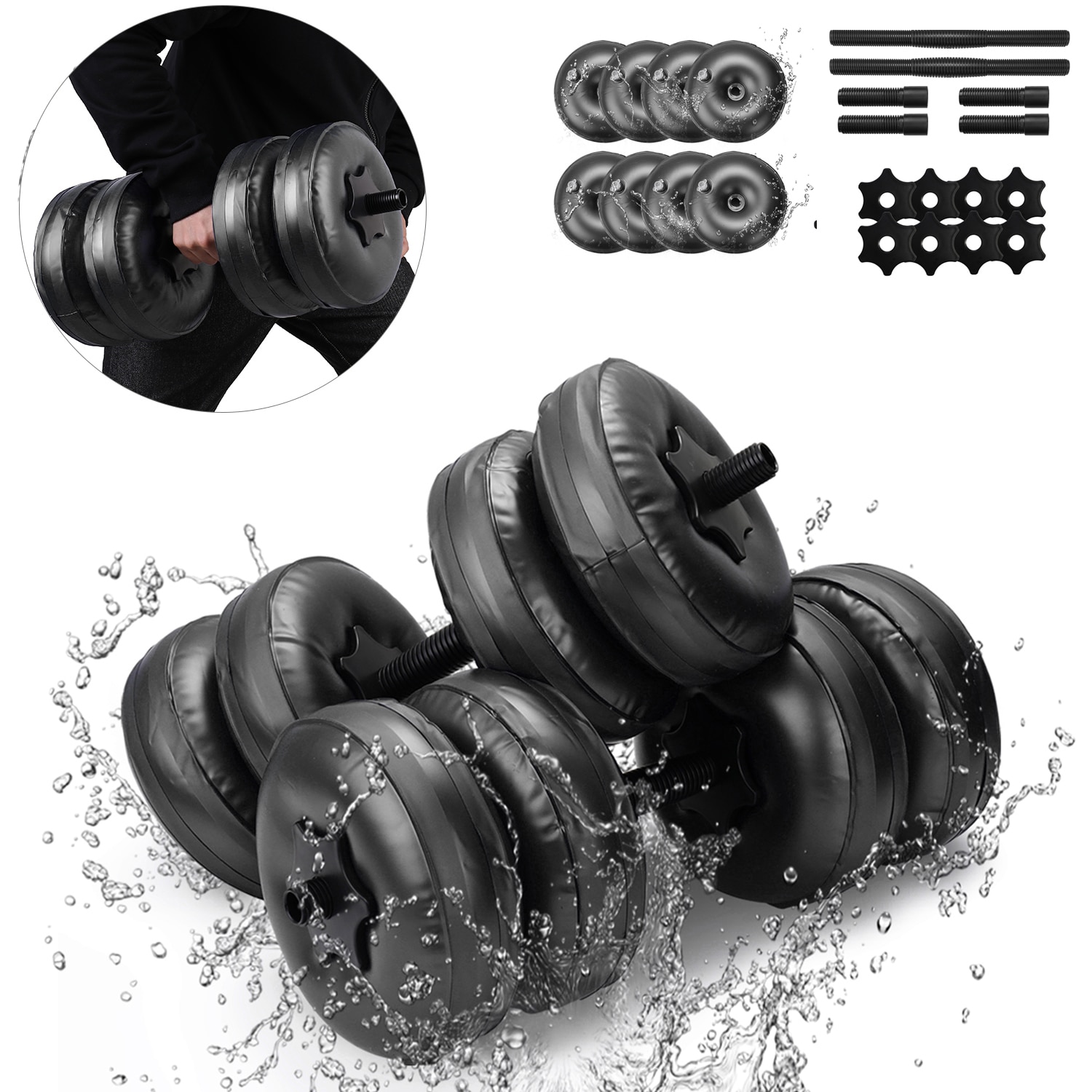 Mancuernas rellenas de agua para entrenamiento muscular, pesas ajustables de inyección de agua, 16-25KG