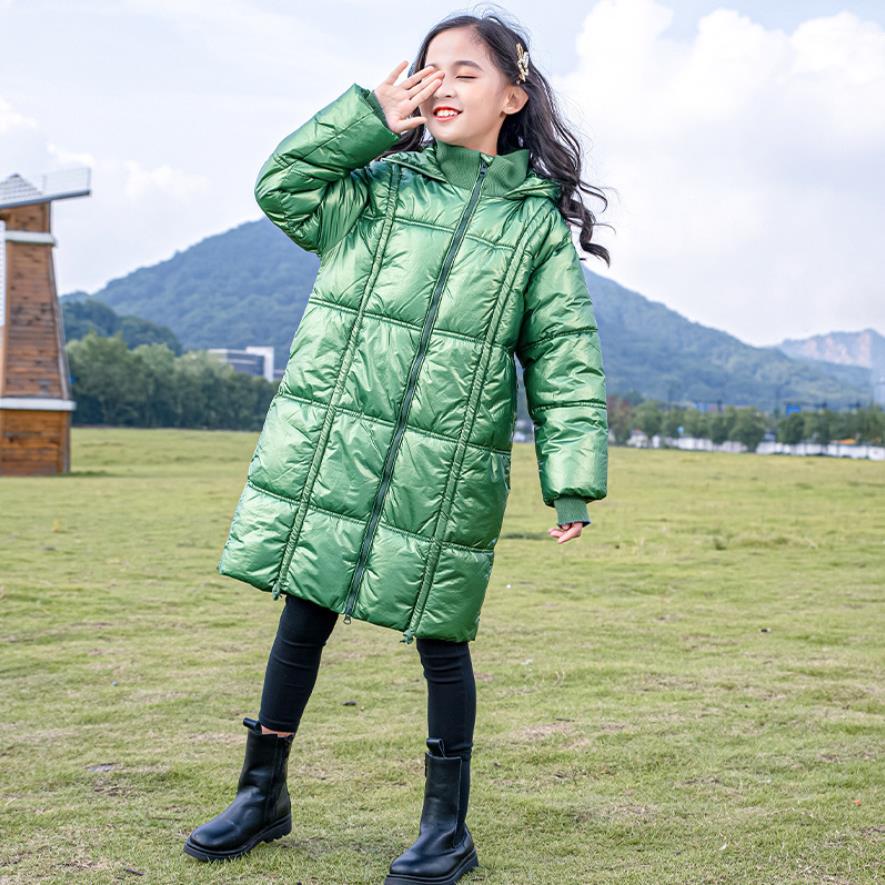 Casacos soltos de inverno para crianças, jaquetas brilhantes fashion para meninas roupa engrossada com capuz jaqueta infantil 4-16y wsvermelho