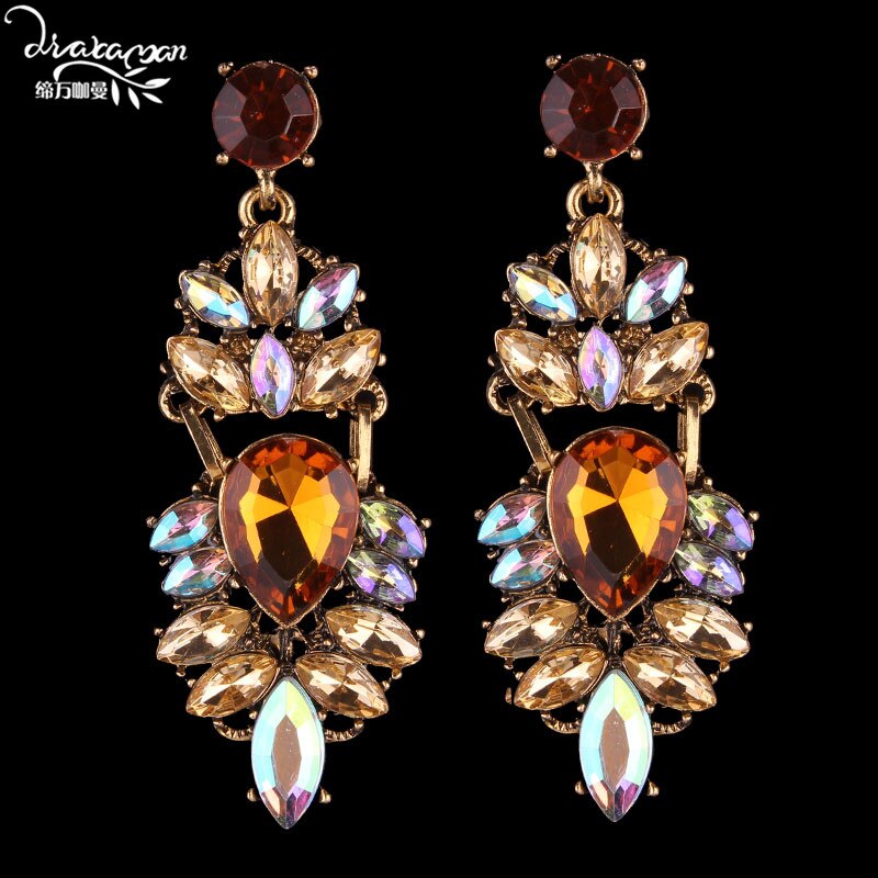 Dvacaman Brand Rhinestone Crystal Earrings Women Handmade Flower Wedding Earrings Nigerian Party Jewelry O72: yellow
