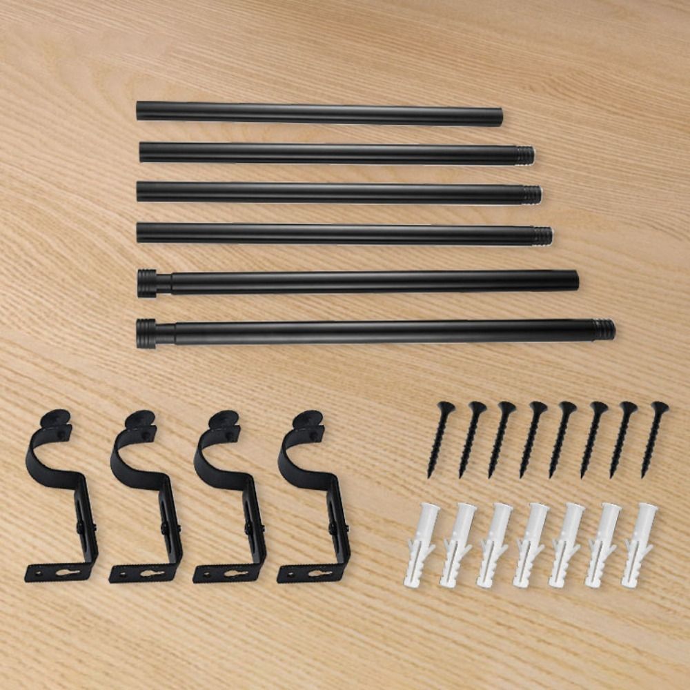Stable Adjustable Curtain Rod Set Thread Thicken Curtain Rail Carbon Steel Black Drapery Curtain Telescopic Rod Cafe
