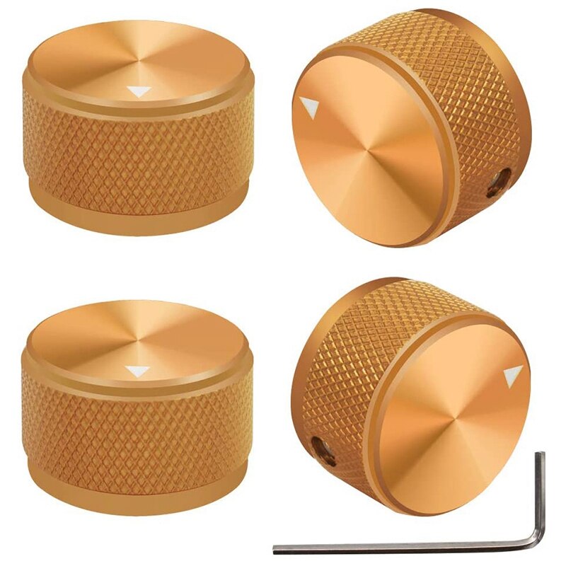 4 st aluminiumlegering potentiometer räfflad ratt volym o elektrisk gitarr bas skruv typ 25 x 15.5mm ( dh): Guld-