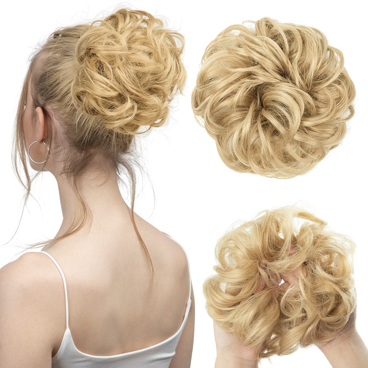 Extensiones de moño de pelo sintético desordenado, moño grande y rizado, gomas para el pelo elásticas, postizos, Donut Updo, piezas de cabello para mujer: Degradado