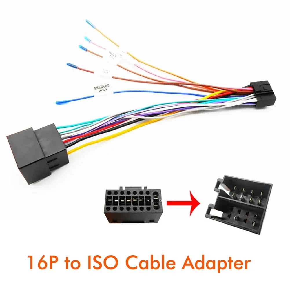 16 Pin To ISO Connector Harness Adapter Plug Play Extension Wiring Cable For Aftermarket Car Audio Radio Head Unit
