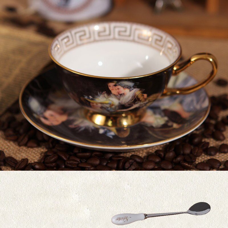 Figura Retro de la Corte Europea pintura al óleo hueso taza de café de China y platillos británico tazas de té Espresso de la tarde vasos de: B