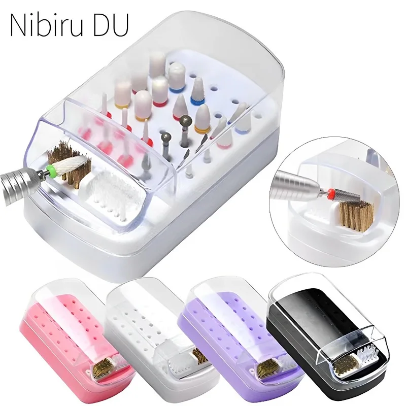 Soporte para brocas de uñas, estuche organizador de 30 agujeros con cepillo de limpieza, soporte para cabezal de molienda de salón, soporte organizador de manicura
