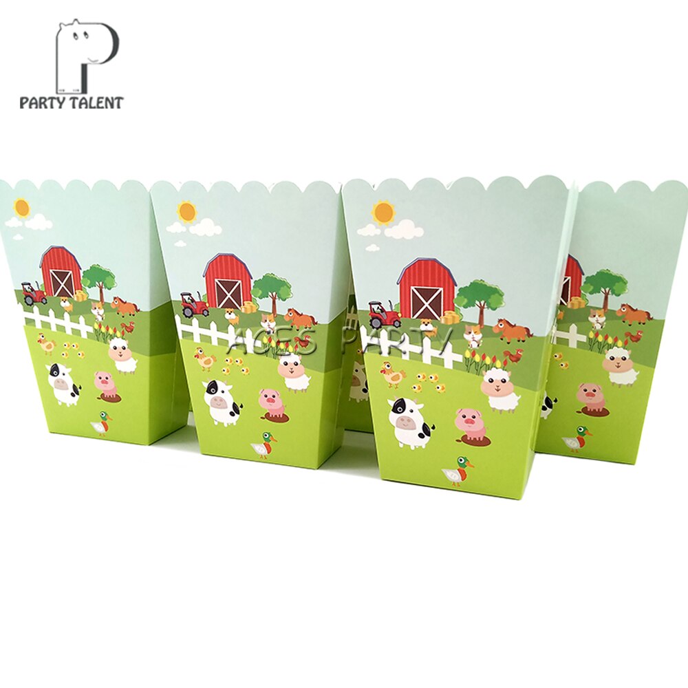 8pcs/Lot Popcorn Box For Kids Children Farm Animals Theme Birthday Party Baby Shower Decoration Supplies