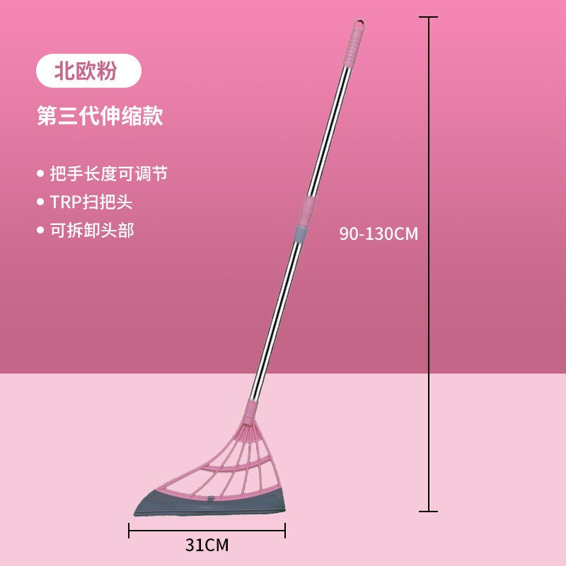 sweeping brush Silicone mop Retractable magic broom Household floor cleaning broom Adjustable Floor wiper sweeping brush: Pink Telescopic