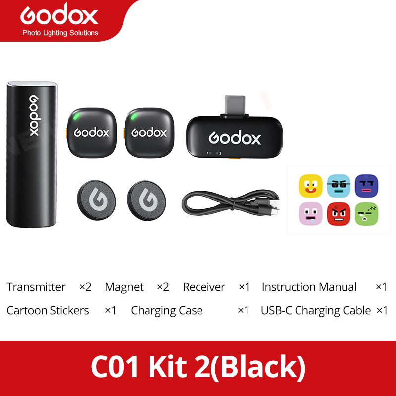 NEUES Godox C01 kabelloses Lavalier-Mikrofon für iPhone und Android, 200 m Reichweite, Geräuschunterdrückung, 27-H-Akku für Fotografie, Vlog: Grau