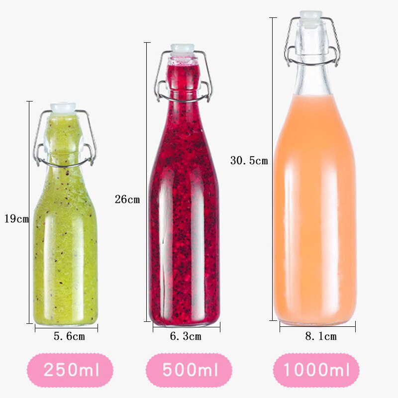 Garrafa de vinho de vidro, garrafas de armazenamento de mel de limão, latas seladas vazias, jarra de fermentação de leite, frasco portátil para vinho de frutas para bar