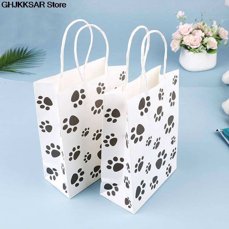 20Pcs Papieren Zak Met Handvat Cookie Candy Verpakking Tassen Wedding Party Decor Puppy Paw Prints Zakken