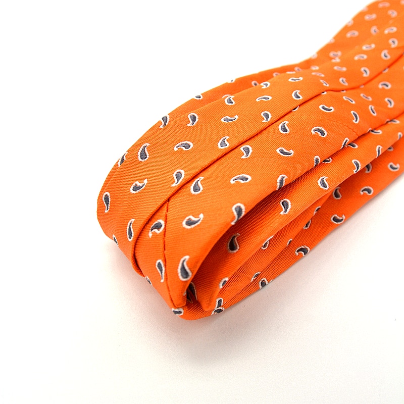 Luxury Handmade Men's Silk Tie Printed Floral Paisley Orange Necktie Skinny Slim Business Gravatas Jacquard Seda 7x145x3.5cm