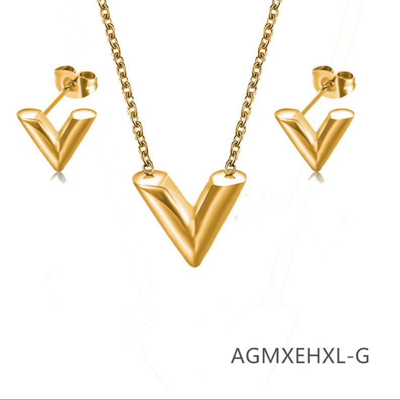 jewelry set, jewelry set Letter “V" Silver Earring Necklace Beauty Women AGMXEHXL-S: AGMXEHXL-G