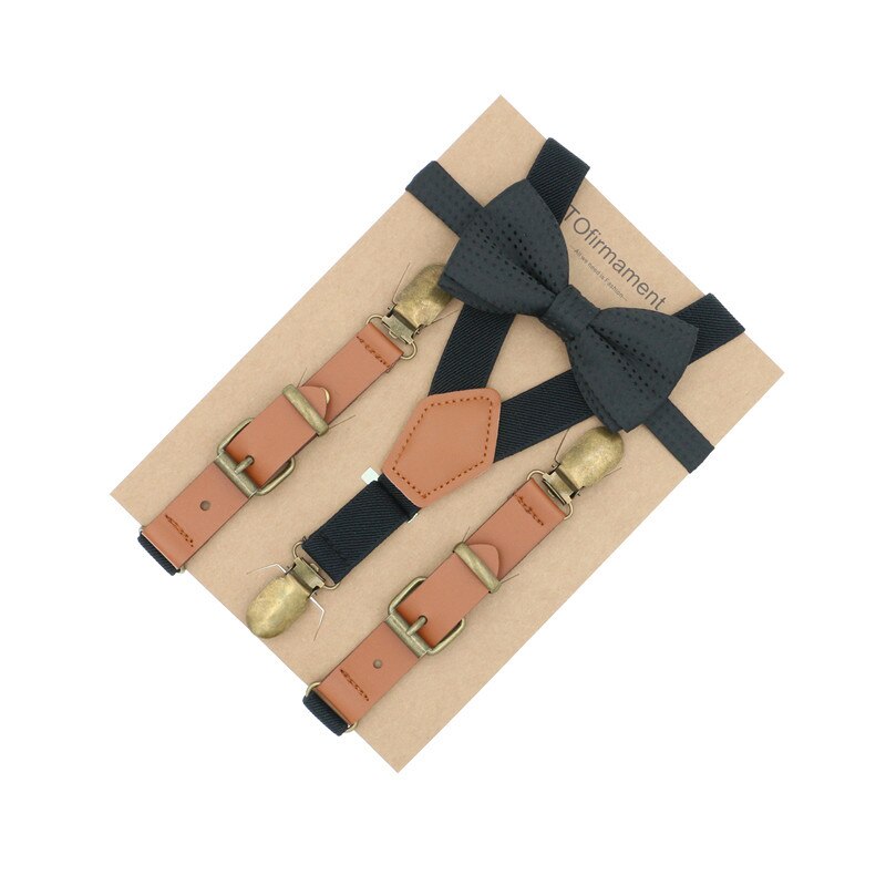 3 Clips Pasgeboren Kids Maten Bretels Vlinderdas Set Solid Wedding Accessoire Ringkussen Outfit Peuter Jongen Meisje: 3