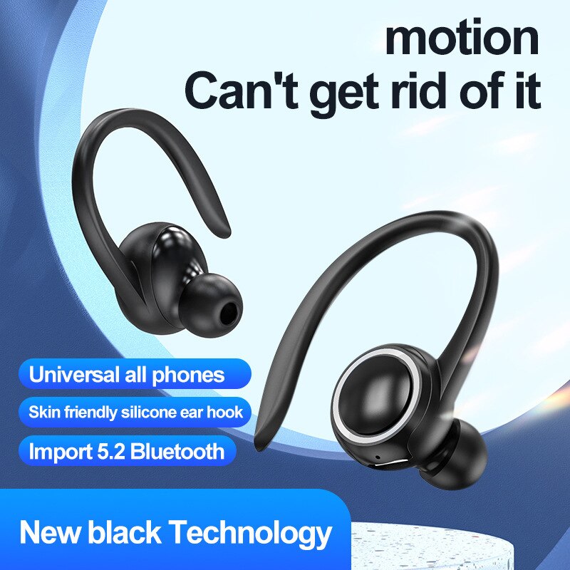 Draadloze oorhaak Bluetooth-oortelefoon Mini handsfree hoofdtelefoon HIFI Bass Noise Cancelling Sportheadset voor iPhone Xiaomi Huawei