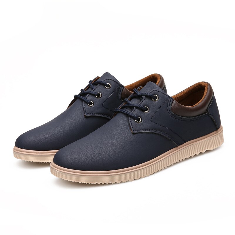 Lædersko mænds lejligheder oxfords sko mænd kausal sko snøre læder sko til mænd sneaker oxford: Blå / 6.5