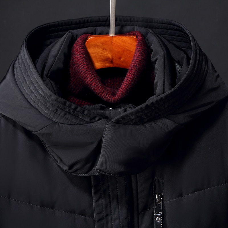 Merk lange donsjas heren winter zwarte leger capuchon afneembare heren donsjas winddichte winterjas heren jassen