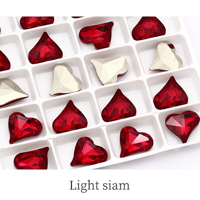 Licht Siam Hart Vormige Pointback Crystal Losse Steentjes Voor Nail Art K9 Glas Strass Kristal Lijm Op Kleding Ambachten Sieraden: Light Siam / 12x13mm