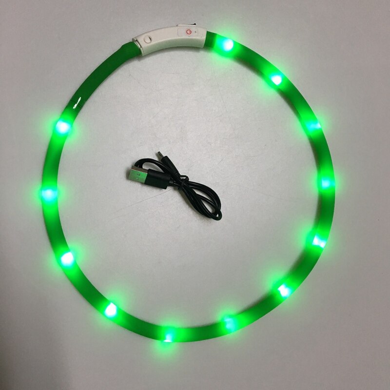 Dog Supplies USB Collar Rechargeable Safe Warn LED Dog Collar Adjustable Silicone Collar Cut to Resize: Green / M
