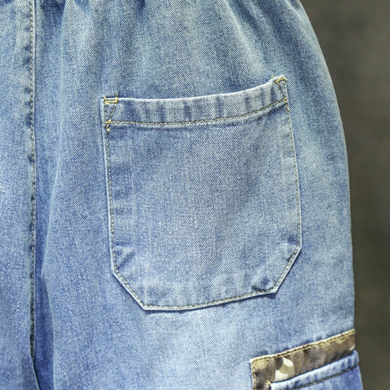 Heren camouflage patchwork losse elastische taille hiphop jeans streetwear heren multi-pocket katoenen joggingbroek cargo denim broek