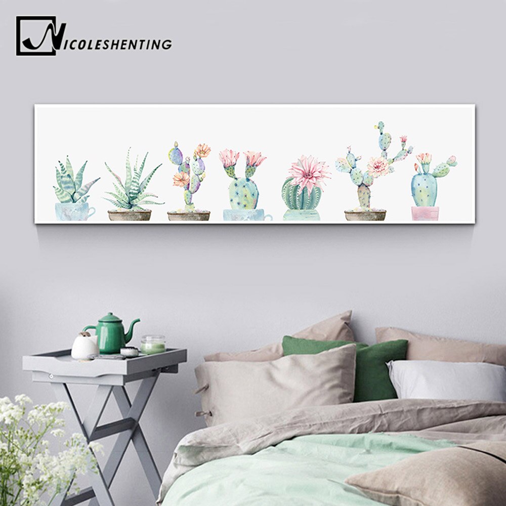 Blomst kaktus dekoration plante væg kunst lærred plakat og tryk landskab maleri lang væg billede til stue boligindretning