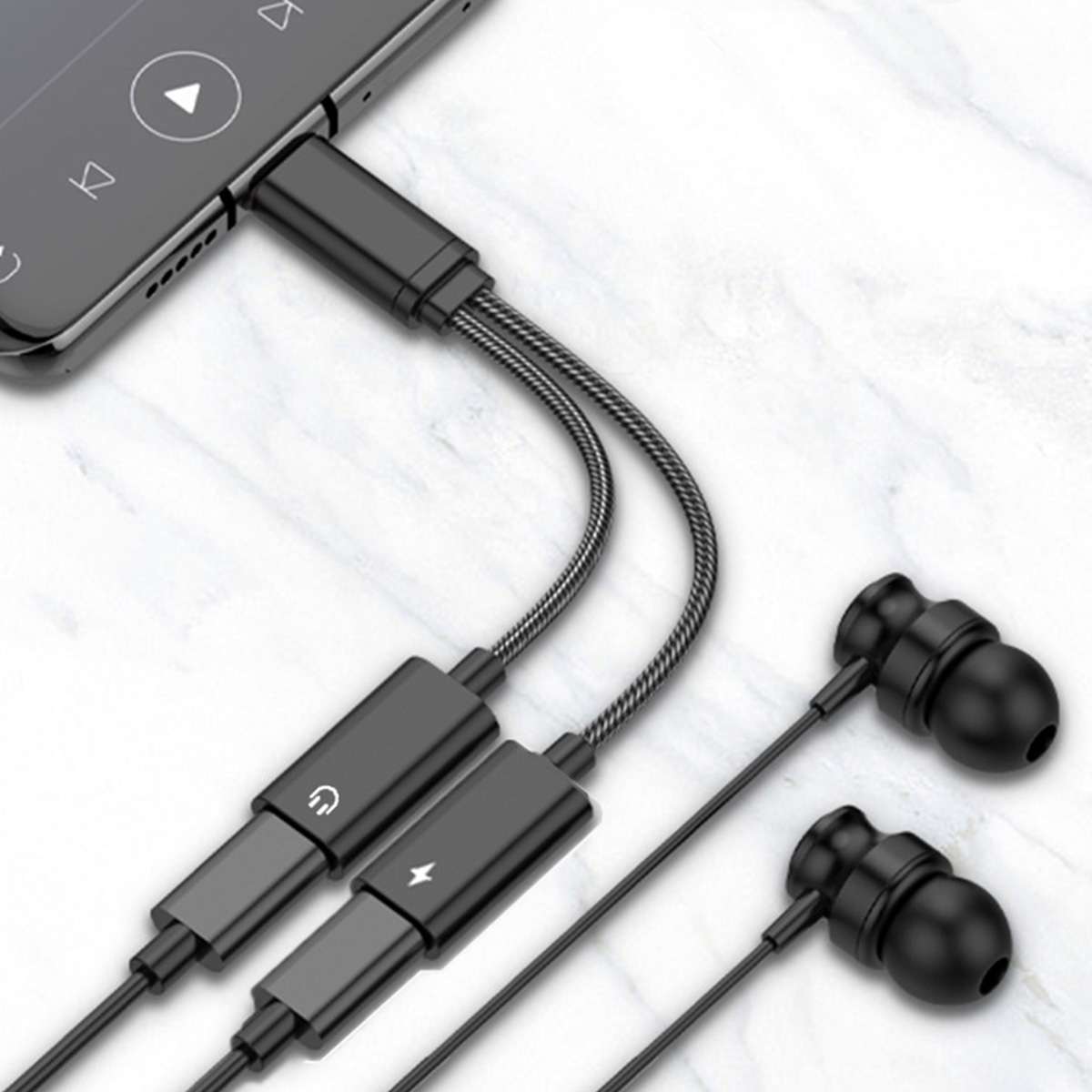2 in 1 USB Type C to 3.5mm Headphone and Charger Adapter, USB C to C Aux Audio Jack Hi-Res DAC and Fast Charging Cable