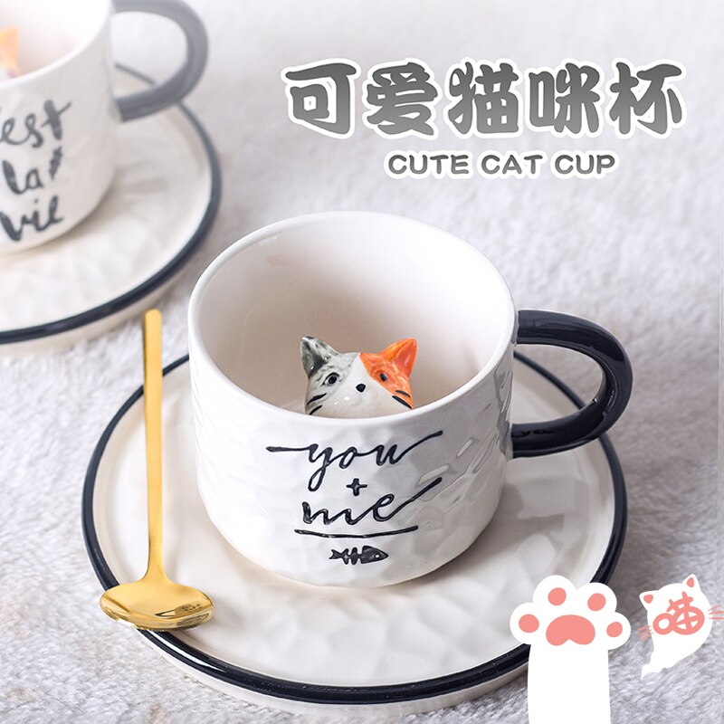 Ceramic Tea Cup Set Cute Cartoon Japanese Style Dessert Cup And Saucer Set Coffe Koffie Kopjes Tableware Teaware ED50BD