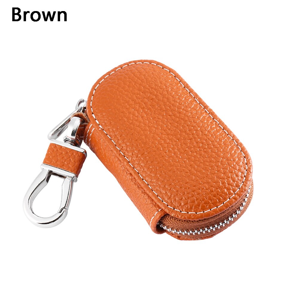 Leather Car Key Wallets Men Key Holder Housekeeper Keys Organizer Women Keychain Covers Zipper Key Case Bag Unisex Pouch Purse: Brown