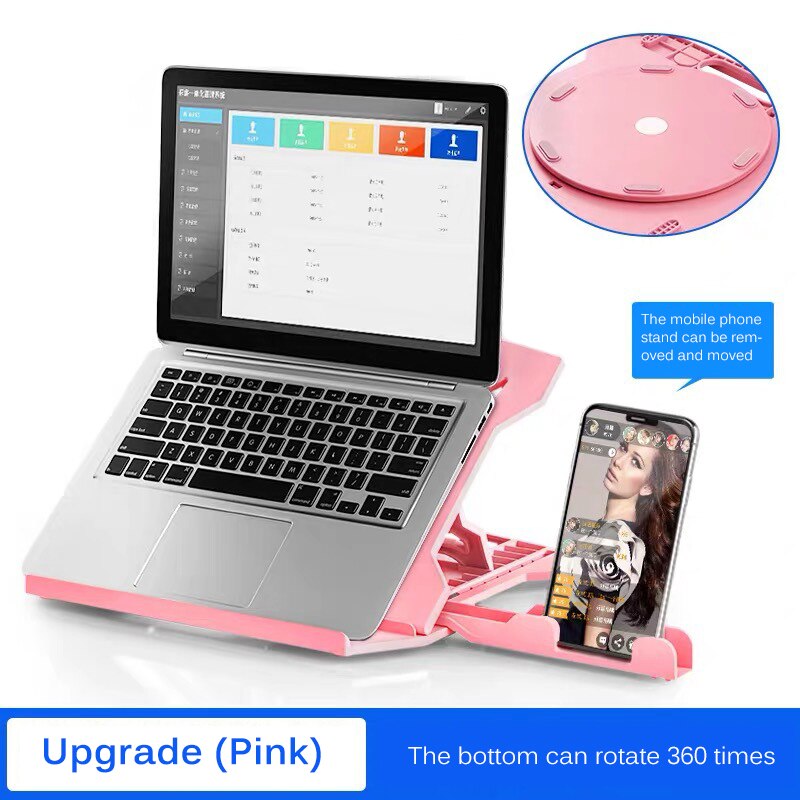 360 DegreeHeight Adjustment Laptop Stand for Macbook Pro for Notebook Support Rotating Bottom Computer Stand Riser Cooling Pad: Pink upgrade
