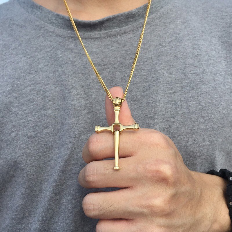 Herr choker halsband hitter basebollträ kors hänge i guld svart silver färg rostfritt stål punk krage hane