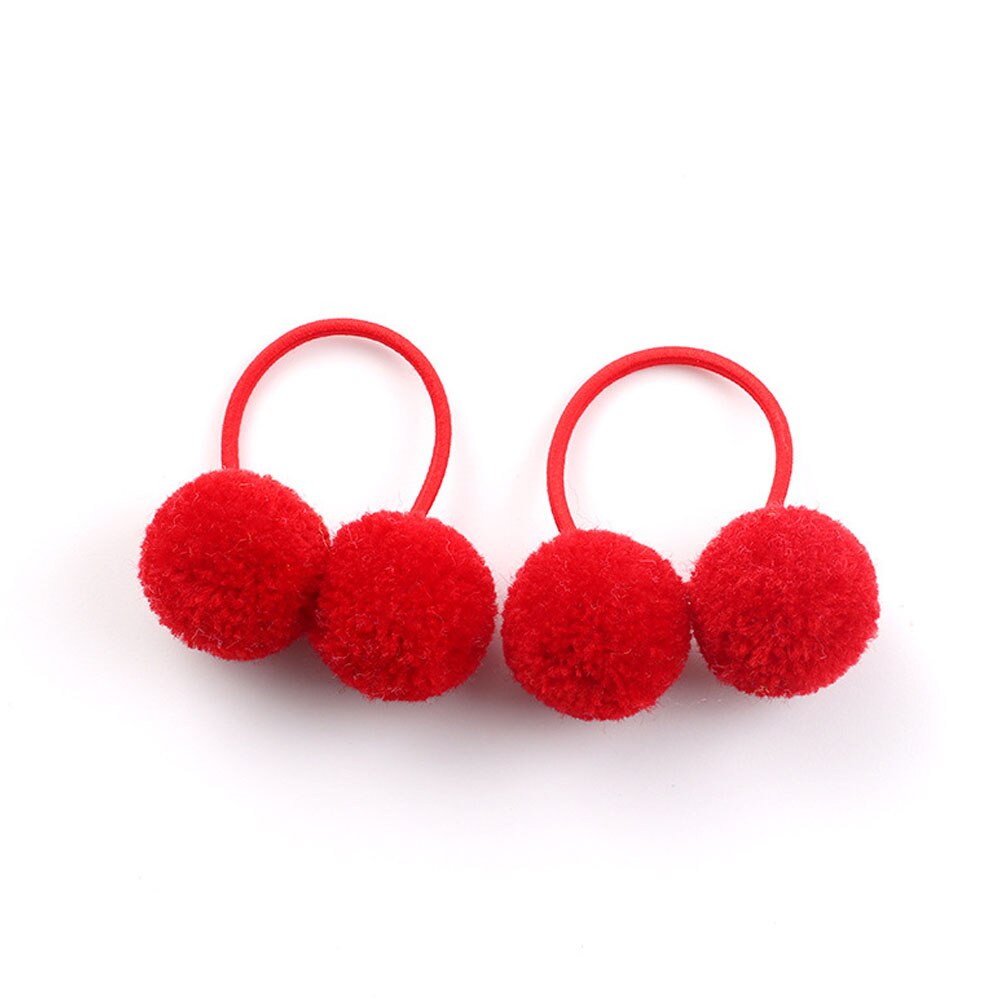 Anillo para el pelo con dos bolas pequeñas y lisas para niña, banda de goma elástica, gomas para el pelo, accesorios para el cabello, adornos para la cabeza, para niña, 2 piezas: Rojo