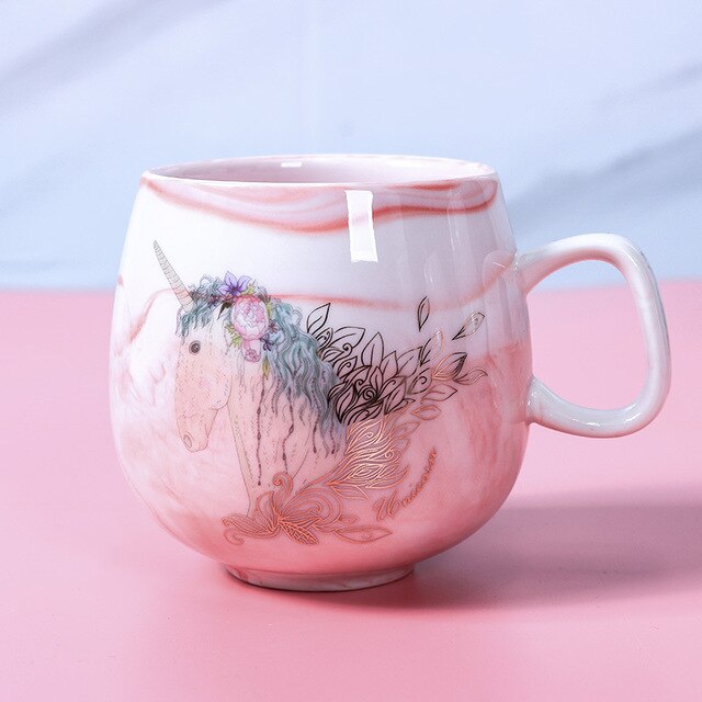 Tazas de café de flamenco, Taza de cerámica de viaje con patrón de mármol, pareja, taza de unicornio, 300-400ml: 0411 pink