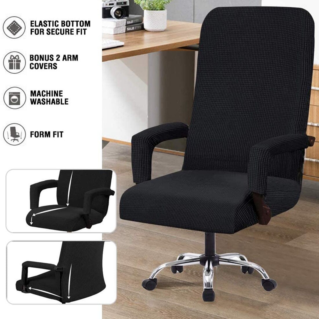 Silla – housse de chaise de Gamer, en Jacquard, rotative, pour ordinateur, bureau, Bar, élastique, avec accoudoirs