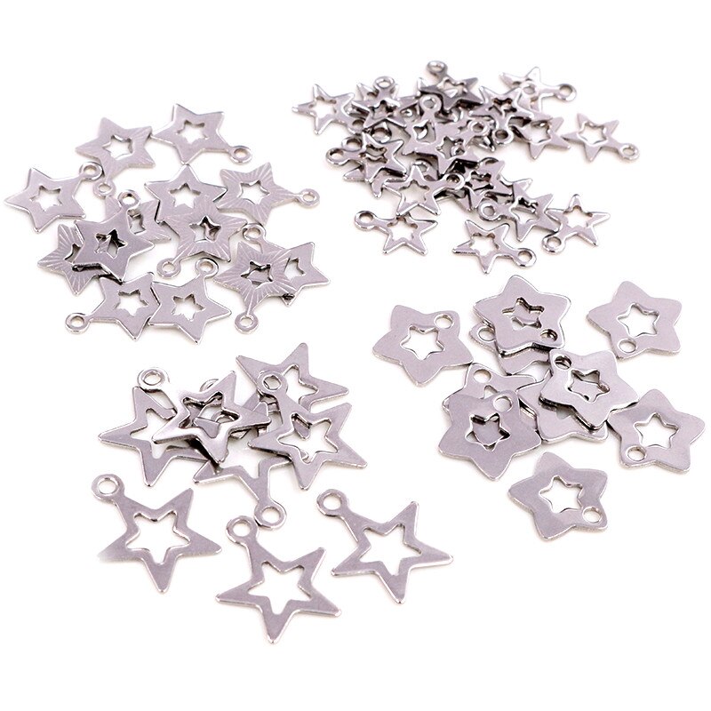 Lote de 30 abalorios huecos de acero inoxidable 316 con estrella de cinco puntas adorables para collares y colgantes, fabricación de joyas diy