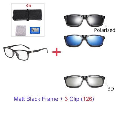 Ralferty student 5 in 1 magnetisk solbrille børn børn klip på briller  tr90 optiske recept briller stel 3d brille  tr8006: 1 ramme 3 klip 126