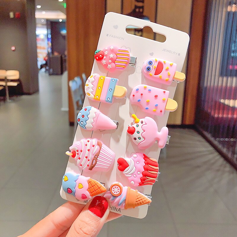 10 pièces/sac mignon dessin animé Fruit fleur élastique cheveux élastiques pour enfants enfants filles Scrunchie cravate cheveux anneau corde accessoires: 03 Hair Clips