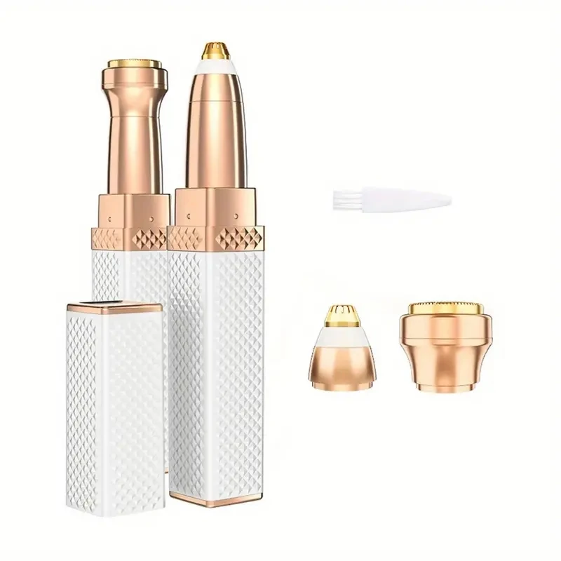 Rechargeable 2-in-1 Eyebrow Razor and Hair Shaver with LED Light Painlessly Remove Peach Fuzz Facial Hair Eyebrows Lips Trimmer: Gold