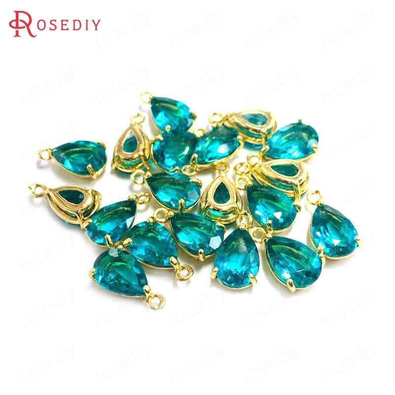 10PCS 7x10MM 24K Champagner Gold Farbe Messing und Glas Tear Form Charms Anhänger Schmuck machen Liefert Diy Zubehör