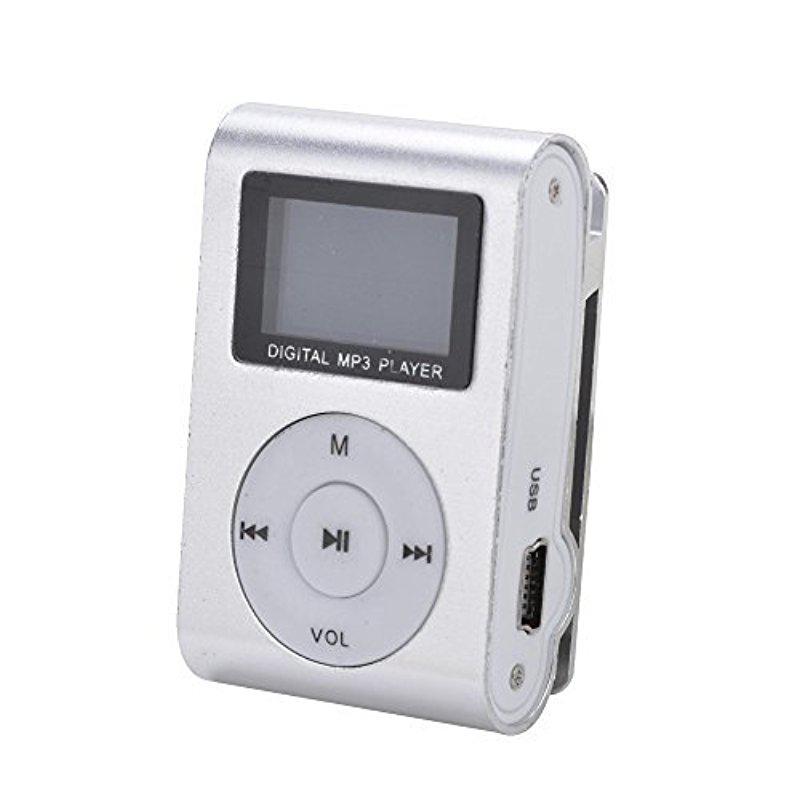 BEESCLOVER Silver Mini MP3 Player Clip USB FM Radio LCD Screen Support for 32GB Micro SD 3.5mm r60