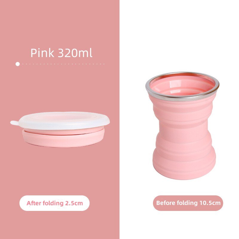 Taza plegable de silicona portátil con cordón, taza de viaje resistente al calor, tapa plegable, almacenamiento para agua: Negro