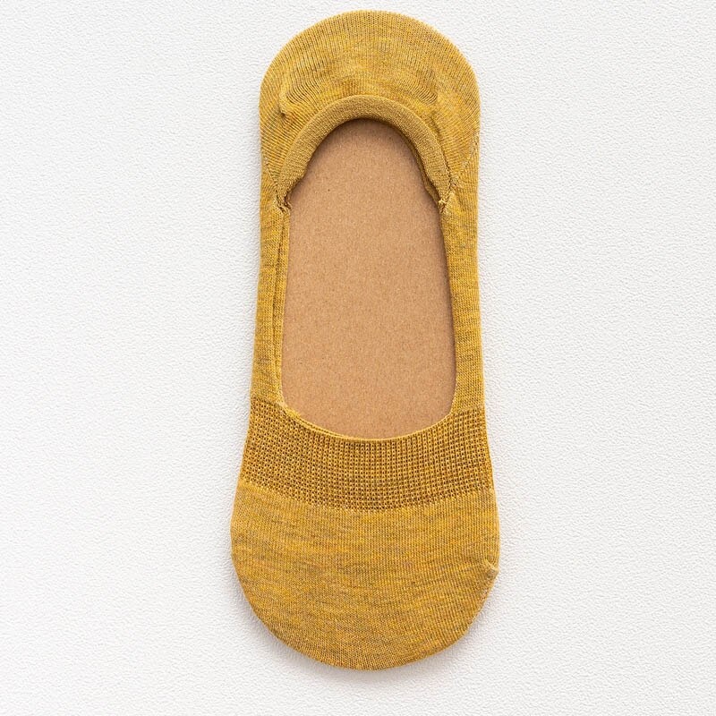 Meias curtas para mulheres, 5 pares/lote algodão meia-chinelo invisível antiderrapante engraçadas meias brancas: yellow