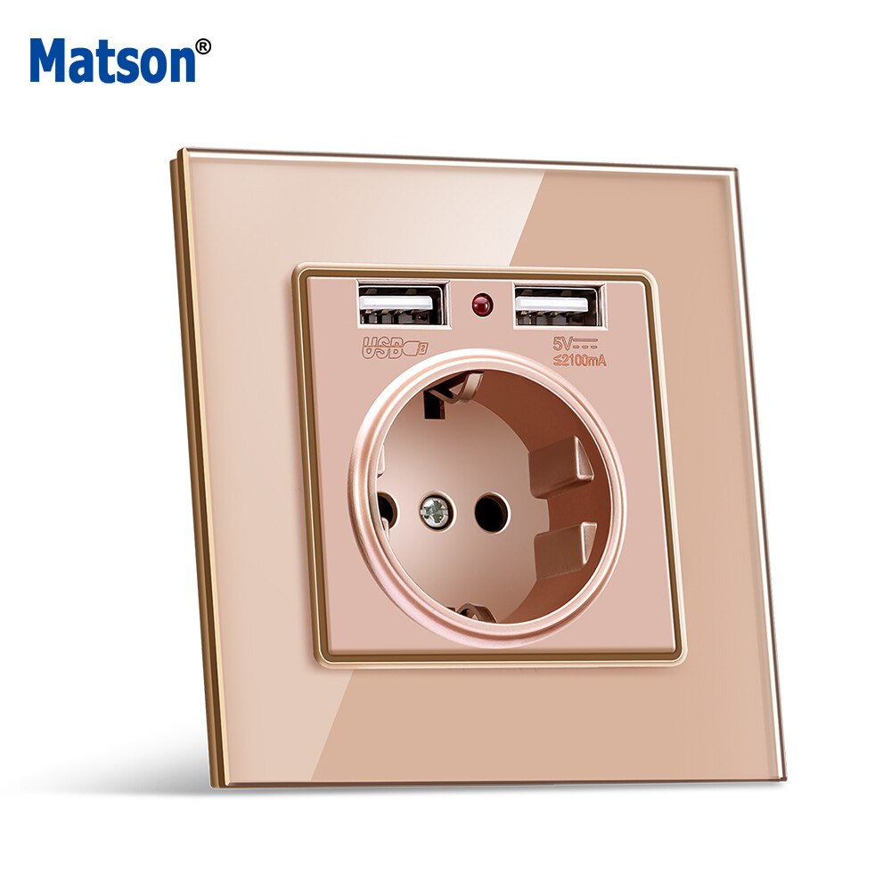 Matson Wall USB Power Socket, Many style Panel, Bedroom socket,AC 110V-250V 16A Wall Embedded, Double usb EU Standard Outlet
