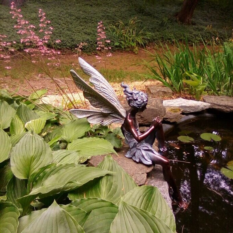 Estatua de resina con decoración de Jardín de hadas de flores para decoración de jardín, estatua de hada sentado, accesorios de decoración de escritorio, elfo,