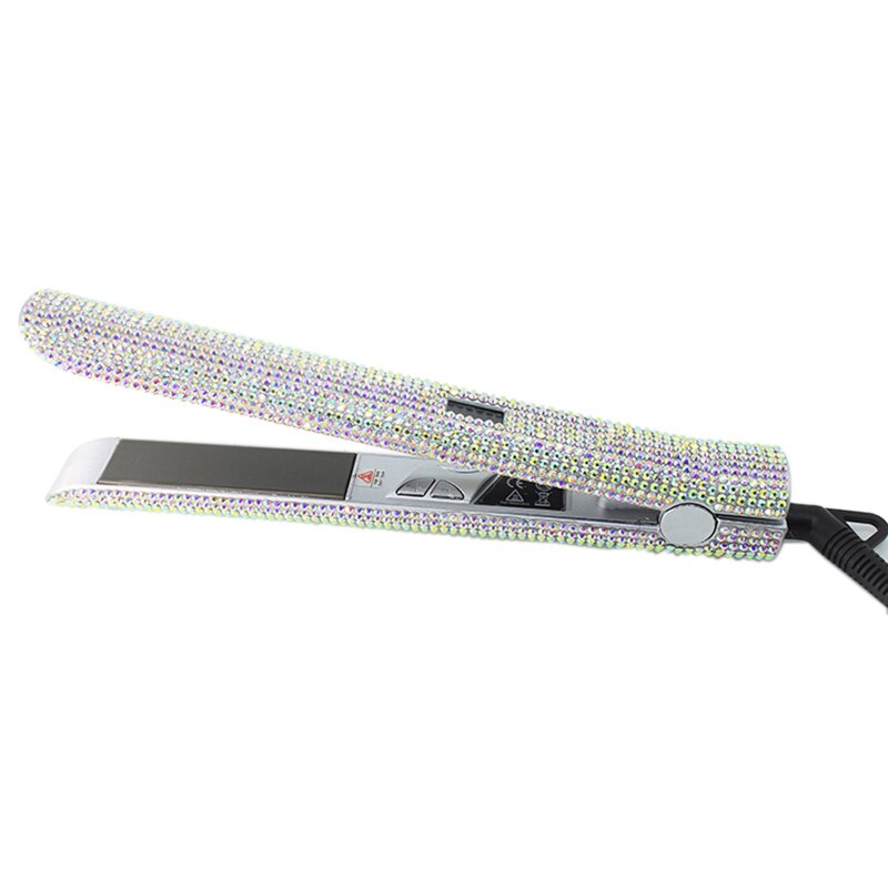 US Plug Crystal Hair Flat Iron Titanium Plate Diamond Hair Straightener Hair Styling Tools LCD HairdressingFlat Iron 470F Ti