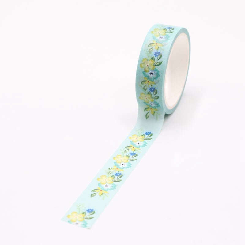 1pc mignon jaune et vert fleurs Washi ruban Kawaii Scrapbooking outil adhésif ruban de masquage Photo Album bricolage ruban décoratif