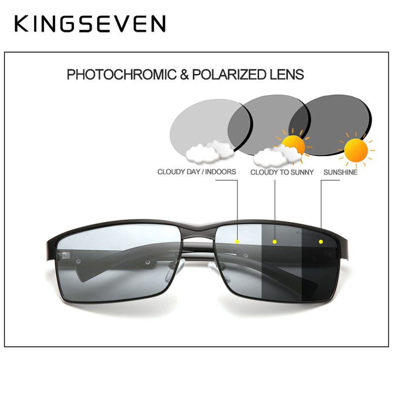 KINGSEVEN Men Polarized Photochromic Sunglasses Women Chameleon Sun Glasses UV400 Anti-glare Driving Square Eyeglasses