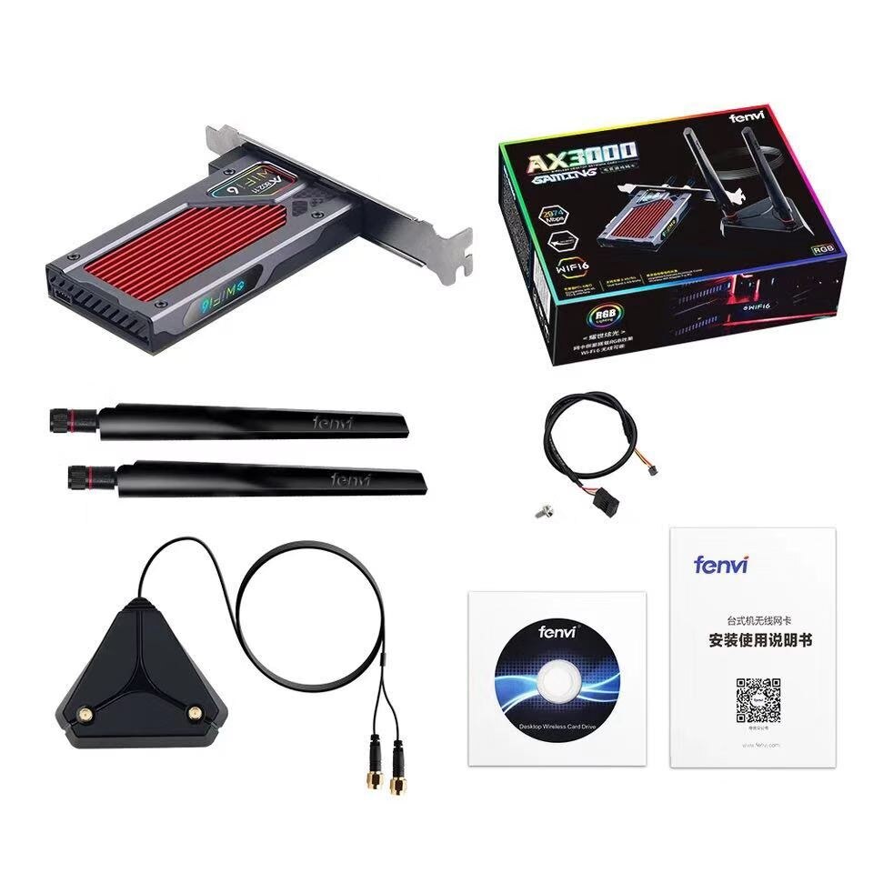 Fenvi Wifi 6e Intel AX210 PCIe Wireless Adapter Bluetooth 5.2 AX210NGW Wi-Fi Network Card 2.4G/5G/6GHz RGB AX200 BT5.1 802.11ax