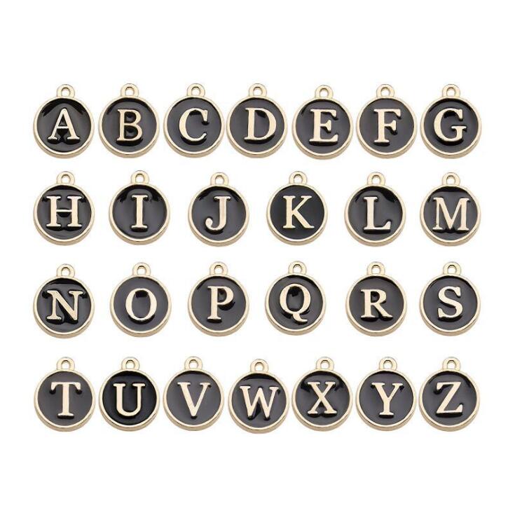 Juego de colgantes con letras del alfabeto de A-Z para mujer, pulsera y pendientes hechos a mano, accesorios para hacer joyas, suministros, 12mm, 1 Juego: Gris oscuro